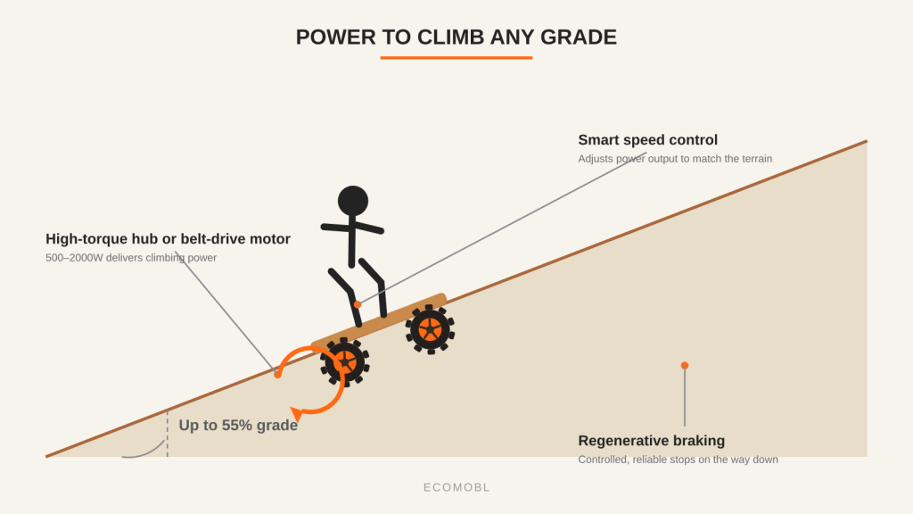 Torque, not top speed, is what gets a board up a loose or steep grade.