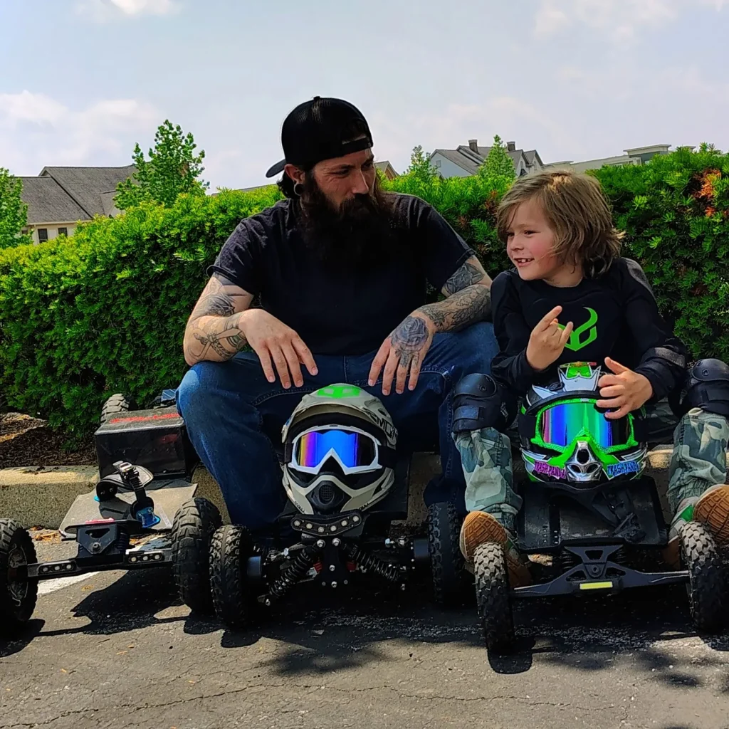dad and son electric skateboard