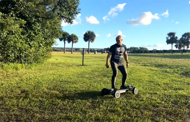 e board driving on grass