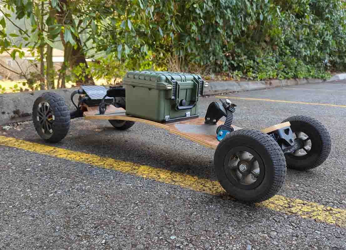 King of the Mountain! Ecomobl’s electric skateboard has a top speed of 55 kilometers per hour