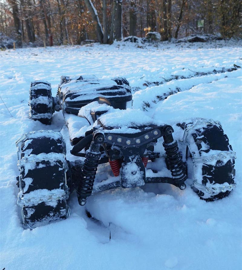  riding an electric skateboard in the snow