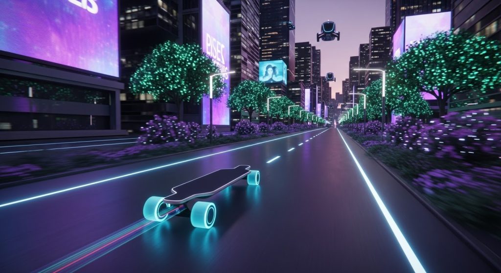 an electric skateboard on the road