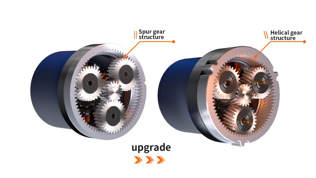 material replacement ( plastic ) and solution upgrade (helical gear)