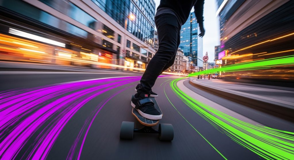 man riding an electric skateboard on street